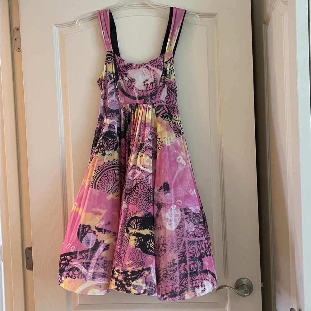 Pink and Black Patterned Sleeveless Dress